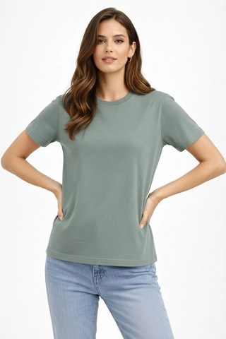 Primemagazam Kadın Bisiklet Yaka Yazlık Kısa Kol Düz Tişört Regular Kalıp T-shirt - Mint Yeşili Çeşitli