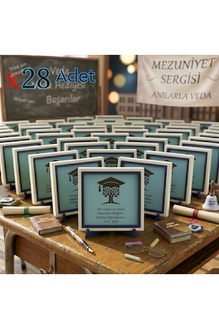 Kişiye Özel Hayat Ağacı Temalı Öğrenci Hediyesi Öğretmenden Sınıfına 28'li Anı Seti 10x10 Cm