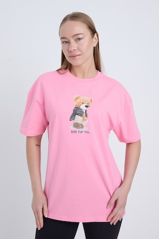 Velvoria Oversize Kadın Here For You Baskılı Pembe Renk T-shirt