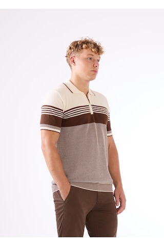 Dufy Kahve Çizgili Yatay Desen Erkek Triko - Slim Fit Kahve