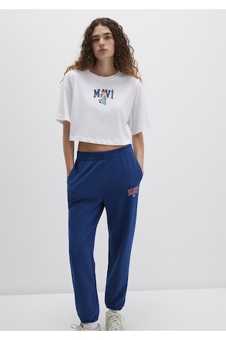 Mavi - Kedi Logo Baskılı Beyaz Tişört 1613284-620 Beyaz