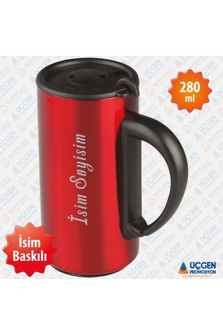 280 Ml Kulplu İsim Baskılı Termos Bardak 3507  Kırmızı