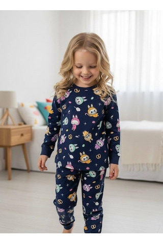 Koçak Kız Çocuk Labubu Temalı Pijama Takımı Lacivert