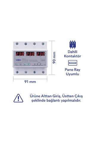 Tomzn Voltaj Koruma Rölesi Koruyucu Röle 220V 63A 3 Fazlı - Ev Tipi Trifaz
