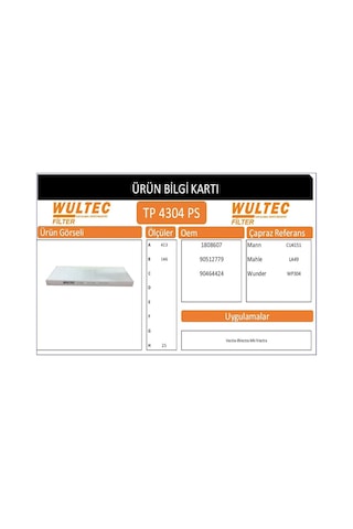 Opel Vectra B 1.6i-1.7tdı-1.8i-2.0i Uyumlu Polen Filtresi