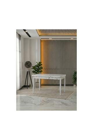 Carara Mdf 80 X 130 Açılabilir Mutfak Masası Beyaz Beyaz