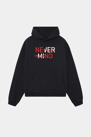 Baskılı Kapüşonlu Sweatshirt - Unisex Oversize Hoodie Siyah