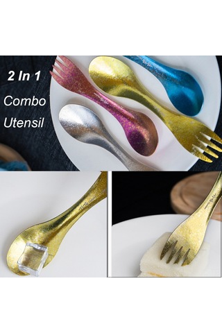 Gajeena Titanyum Materyal 16.5 Cm Çift Kullanımlı Çatal-kaşık 16 G, Renk Seçenekli Çok Renkli