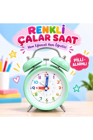 Eğitici Ve Eğlenceli Renkli Çalar Saat Pilli, Metal Gövdeli Çocuk Saati Turkuaz