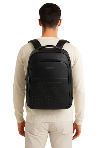 Sırt Çantası 15.6'' Inç Deri Laptop Bölmeli Siyah Siyah