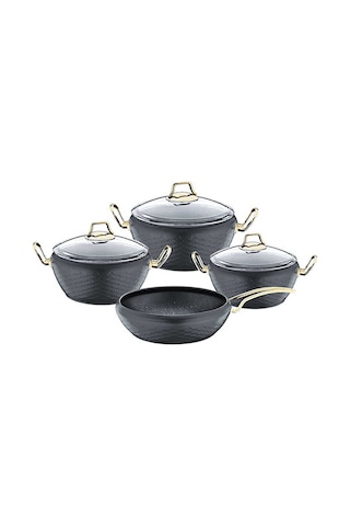 Oms 3058 Mermaid 7 Parça Granit Tencere Takımı Antrasit