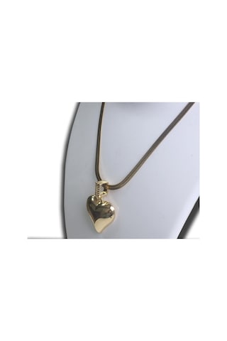 Çelik Kolye İtalyan Zincirli Kalpli Kolye Sarı