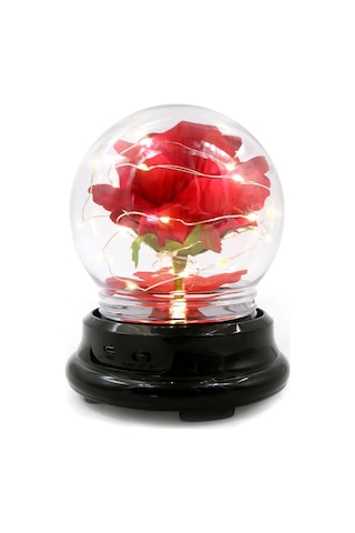 Mufunye Renkli Işık Modlu Cam Kubbede İpek Gül Gece Lambası - Çocuk Odası Dekoru Kırmızı