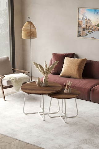 Üsküp Orta Sehpa Takımı Beyaz Metal - Barok Tabla