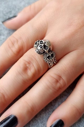 Antik Gümüş Kaplama Kuru Kafa Şekilli El Yapımı Ayarlanabilir Yüz - 509845115 Çok Renkli