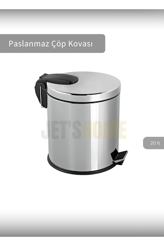 Jet's Home Pedallı Banyo Çöp Kovası Paslanmaz 20 Lt Mutfak Çöp Kutusu Gri Gri