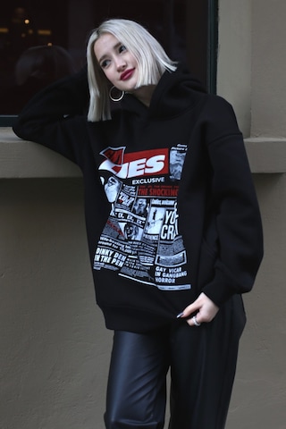 Madmext Siyah Baskılı Oversize Kapüşonlu Kadın Sweatshirt Mg1581