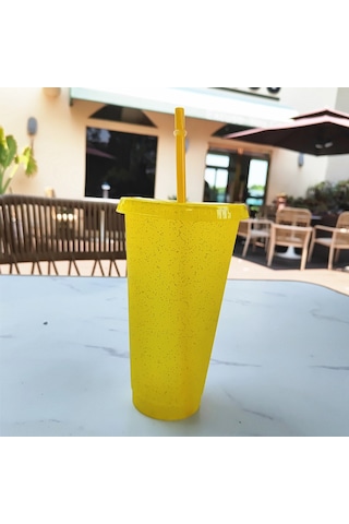 Sones Büyük Yaz Parıltılı Su Bardağı Plastik Buzlu Soğuk İçecek Şişesi Pipetli