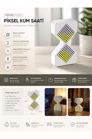 Kenly Modern Dijital Kum Saati Zamanlayıcı 1-30 Dakika Şarjlı Led Elektronik Saat Dekoratif Masa Lambası Gece Işığı 07 Beyaz