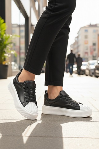 Siyah Beyaz Bağcıklı Unisex Spor Ayakkabı Grov 410 G Siyah - Beyaz
