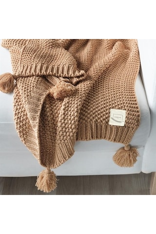 Coco Pirinç Örgü Ponponlu Triko Tv Battaniyesi Throw Koltuk Şalı (538861712)-130X170