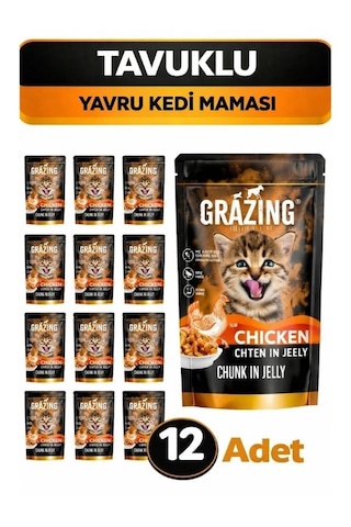 12li Yavru Kedi Yaş Maması Tavuklu Sağlıklı Gelişim 85 Gr X 12 Adet