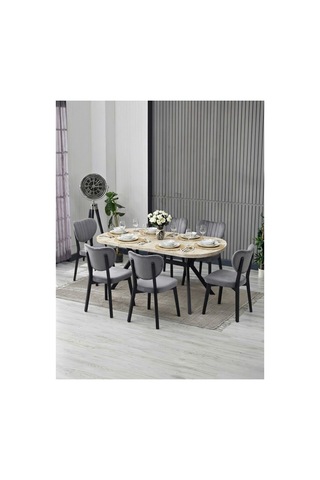 Nova Traverten Masa Takımı 6 Adet Sandalye/90x170 Cm Yemek Masası Gri Gri