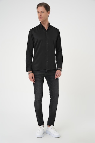 Efor Slim Fit Düğmeli Yaka Pamuklu Klasik Siyah Gömlek Gk 736 Siyah