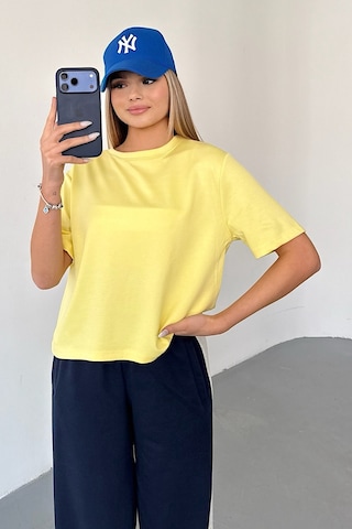 Giysa Kadın Bisiklet Yaka Regular Fit Basic T-shirt Sarı - Ms0001353 Sarı