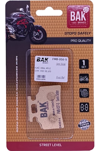 Bak Brakes Fmb-056-s. Yuki Kral Kr12, Sym Mıo 50,100 Ön Fren Balatası Yarı Sinter Kalite Fmb-056-s