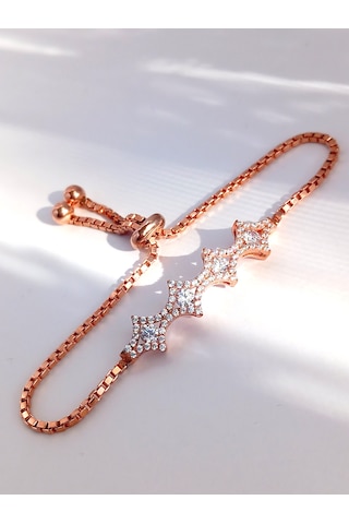 Gümüş Kutup Yıldızı Tasarım Gold Kadın Ayarlı Bileklik