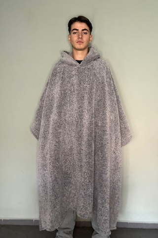 Giyilebilir Hoodie Battaniye Rahat Kalıp Tek Beden Gri