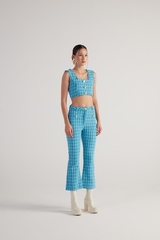 Holly Lolly İspanyol Kesim Tüvit Tweed Pantolon Mavi