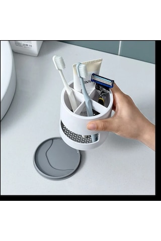 Geekyou Banyo Diş Fırçası, Makyaj Fırçası Ve Besteçlik Depolama Kasesi - Su Akışlı Tabanlı Sağlıklı Organizer Beyaz