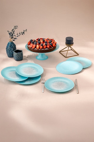 Emsan Pastel 7 Parça Cam Pasta / Tatlı Seti Mavi Mavi