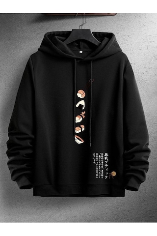 Discost Suşi Basklı Unisex Oversize Sweatshirt Hoodie SIYAH