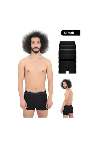 Andredimoda Erkek Pamuklu Likralı Boxer 5'li Premium Paket Çeyizlik Özel Dizayn Siyah Siyah