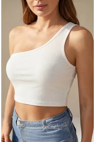 LUXSTOREE Kadın Beyaz Tek Omuz Crop Büstiyer Modern Ve Şık Tasarım Çok Renkli