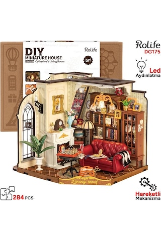 Rolife Dg175 Catherine'in Oturma Odası Catherine's Living Room Dıy Minyatür Model Set Mini Dollhouse 3d Model Kit Detaylı Dekoratif Hobi Seti 3d Puzzle Tiny House