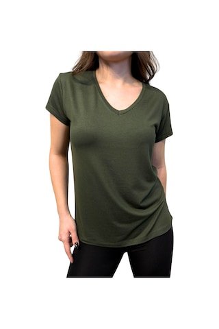 Thiff Gymwear Kadın Kısa Kollu V Yaka Basic Tişört T-shirt Haki
