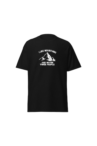Wildstyle I Like Mountains And Maybe Three People Dağcı Baskılı Unisex Pamuklu Tişört Siyah
