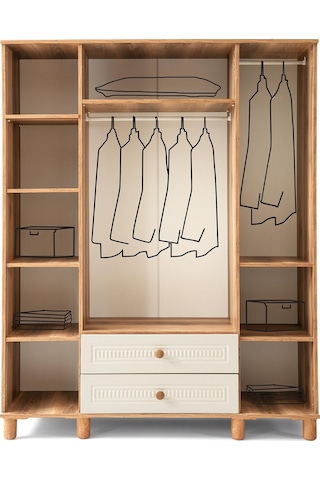 Bohem Mdf 4 Kapılı Dolap-ekru/ceviz