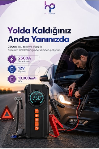 4ü1 Arada Akü Takviye Cihazı Hava Kompresörü Powerbank Led Fenerli Taşınabilir Jump Starter