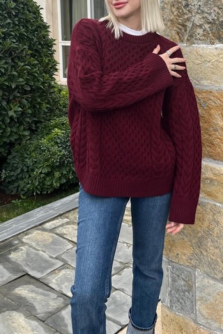 Madmext Bordo Bisiklet Yaka Örme Triko Kazak Mg2262 Bordo