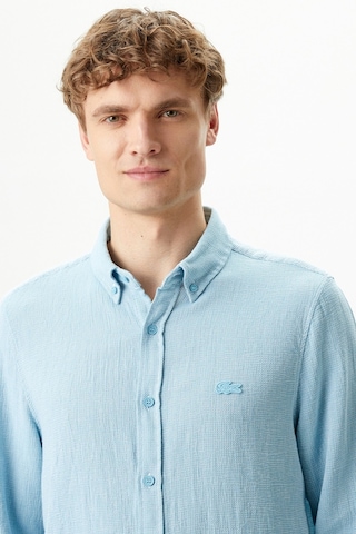Lacoste Men's Regular Fit Button-down Collar Linen Shirt Green Erkek Düğmeli Yaka Keten Gömlek Mavi