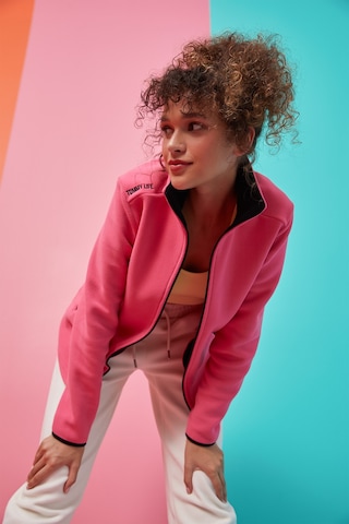 Tommy Life Fuşya Dik Yaka Fermuarlı Rahat Form Kadın Polar Sweatshirt - 97173 Fuşya