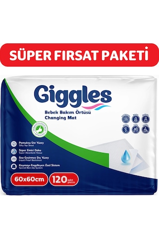 Giggles Bebek Bakım Örtüsü 60x60 Alt Açma Bezi 12 Paket 120 Adet