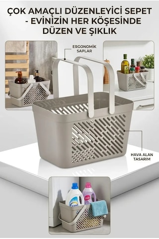 12'li Gri Çok Amaçlı Kulplu Sepet Mutfak Banyo Organizer Ekonomik Set Çok Renkli