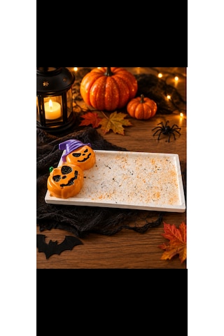 Halloween Temalı Tabak Sunumluk Beyaz - Turuncu