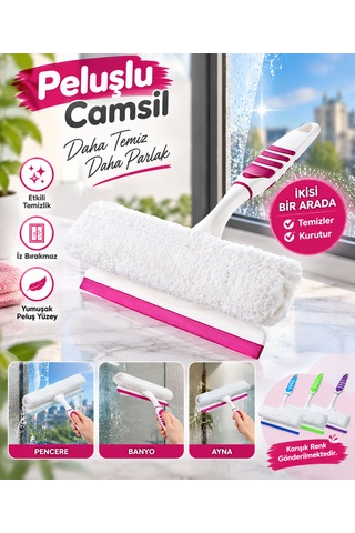 Peluşlu Pratik Cam Temizleyici Çekçek - Ergonomik Kaymaz Saplı İz Bırakmaz Camsil Karışık/Çok Renkli